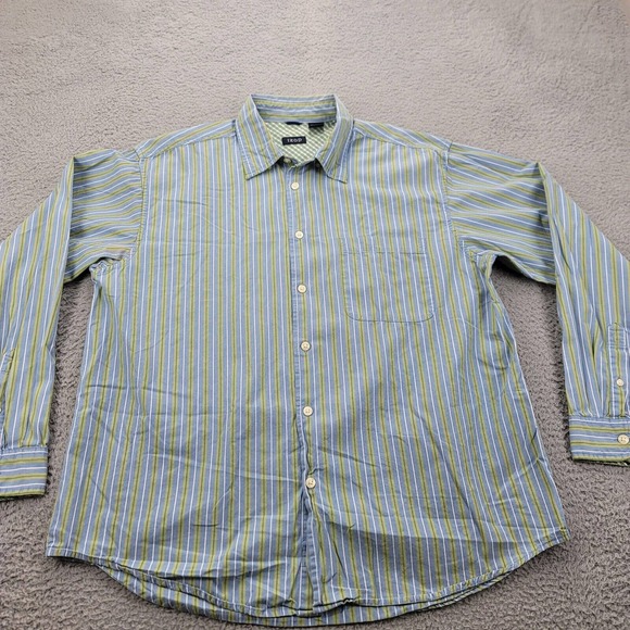 Izod Shirt Mens Large Blue Green Striped Long Sleeve Button Up Preppy Classic - Picture 9 of 13